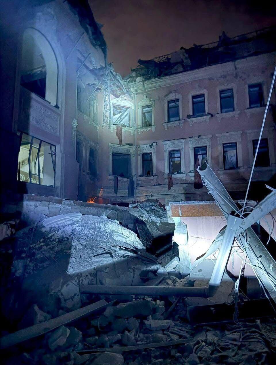 Damage to Bristol Hotel in Odessa from Russian rocket