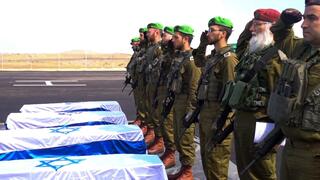 מעמד קבלת ארונות החטופים החללים על-ידי כוח צה"ל