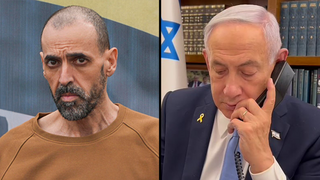 ראש הממשלה בנימין נתניהו בשיחה עם אלי שרעבי ששוחרר משבי חמאס