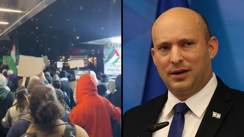 מחאה נגד נפתלי בנט באוניברסיטת קולומביה בניו יורק