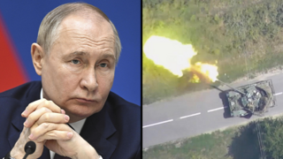 רוסיה טנק של צבא אוקראינה יורה ב מחוז קורסק תיעוד מהאוויר