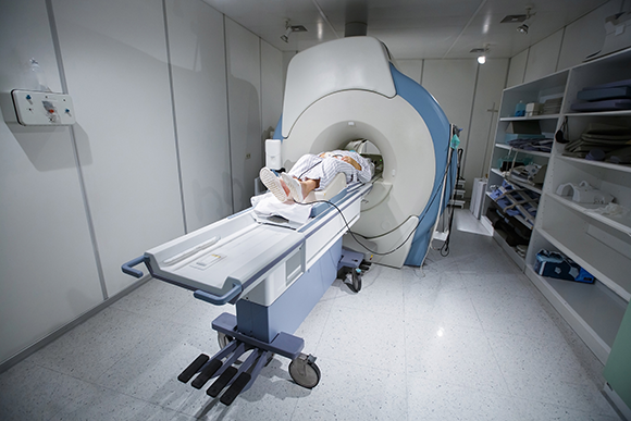 A patient inside an MRI machine