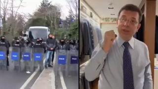 שוטרים ב איסטנבול טורקיה מחוץ לביתו של ראש העיר אכרם אימאמאולו שנעצר