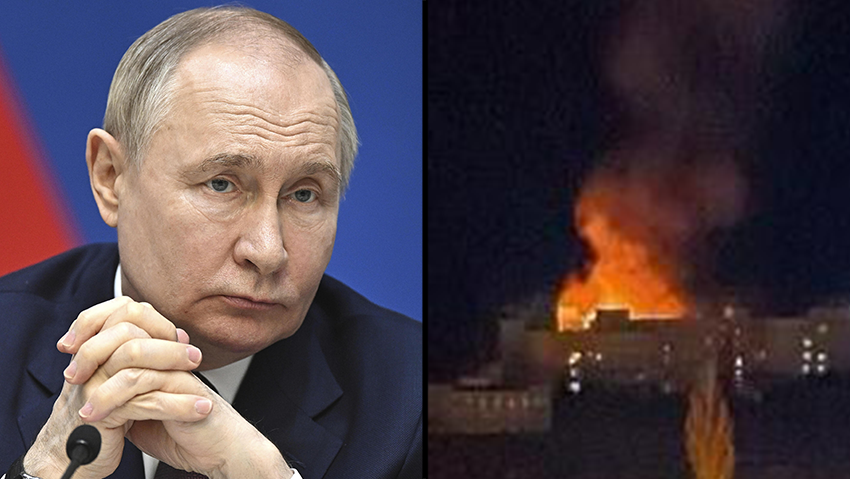 Владимир Путин. Удар по Сумской области в Украине (Фото: Sergei Bobylev, Sputnik, Kremlin Pool Photo/ AP , מתוך X) אש אחרי מתקפה של כטב"ם של רוסיה לכאורה בס בית חולים באזור סומי ב אוקראינה, נשיא רוסיה פוטין בביקור ב אוזבקיסטן