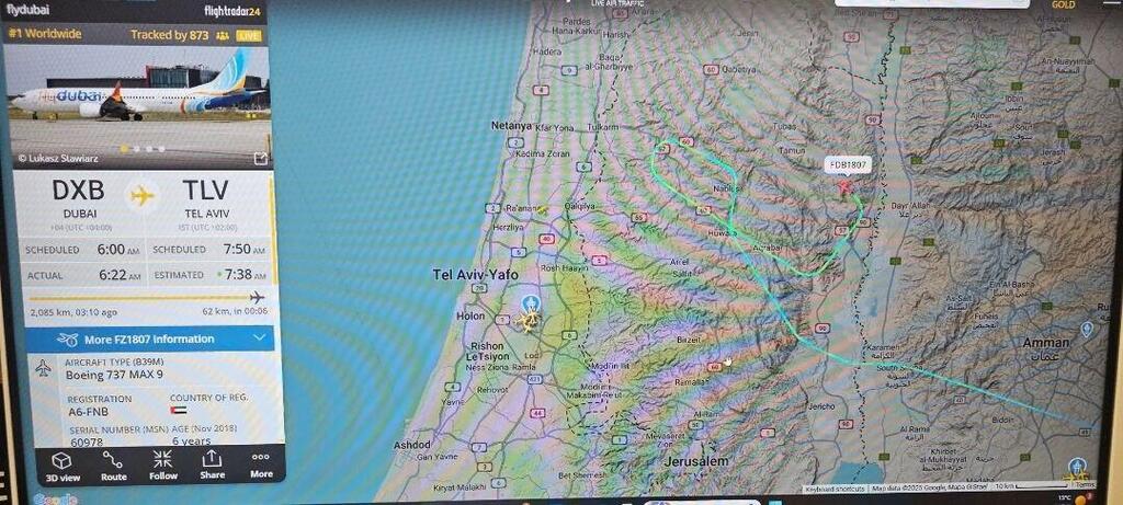 טיסת פליי דובאי חגה באוויר ומשנה מסלול במקום להמשיך לנחיתה בעקבות הטיל ששוגר מתימן
