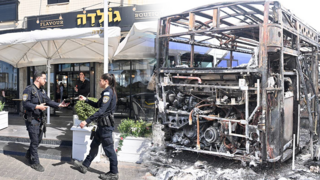 האוטובוסים השרופים מפיגוע המטענים המשולב בבת ים