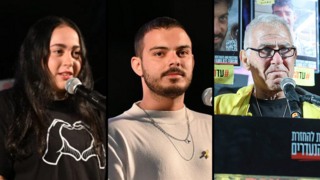 גדי מוזס, עומר ונקרט, ולירי אלבג נואמים בעצרת מחאה בכיכר החטופים בתל אביב
