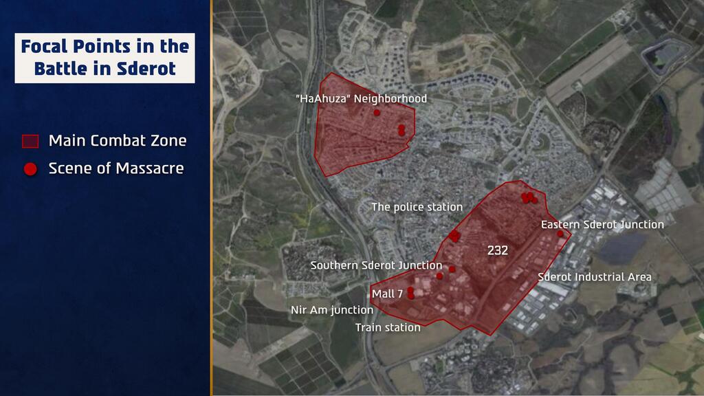 Map detailing the events during the battle at Sderot
