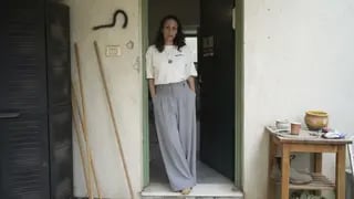 Lishay Miran Lavi, whose husband of Omri Miran is held captive by Hamas in the Gaza Strip, poses for a portrait at the family’s home in Kibbutz Nahal Oz
