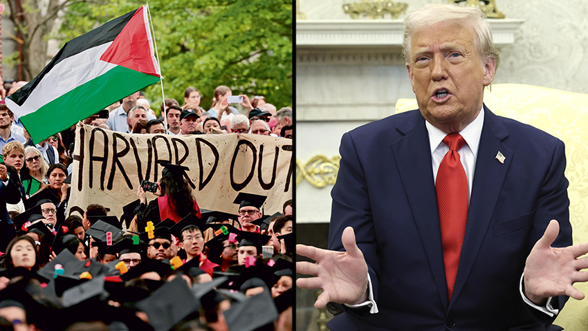 Pro-Palestinian rally in the U.S., U.S. President Donald Trump (Photo: Boston Globe, GettyImages) הפגנה פרו-פלסטינית באוניברסיטת הרווארד