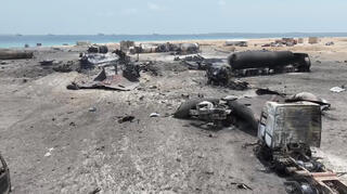 Aftermath of a US attack on the Houthi oil port near Houdeida 