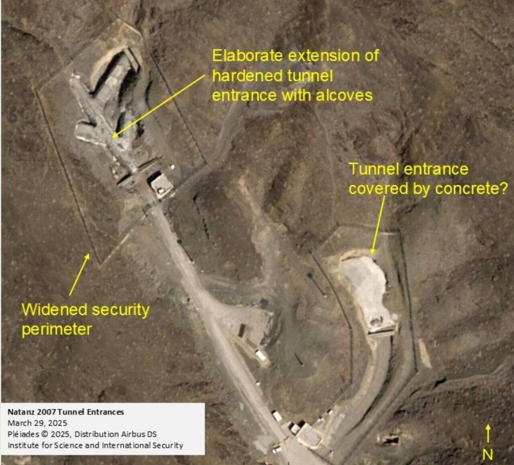 Satellite footage of the Natanz nuclear facility (Photo: Institute for Science and International Security) תמונות לוויין איראן מבצרת מתחמי מנהרות ליד אתר הגרעין ב נתנז