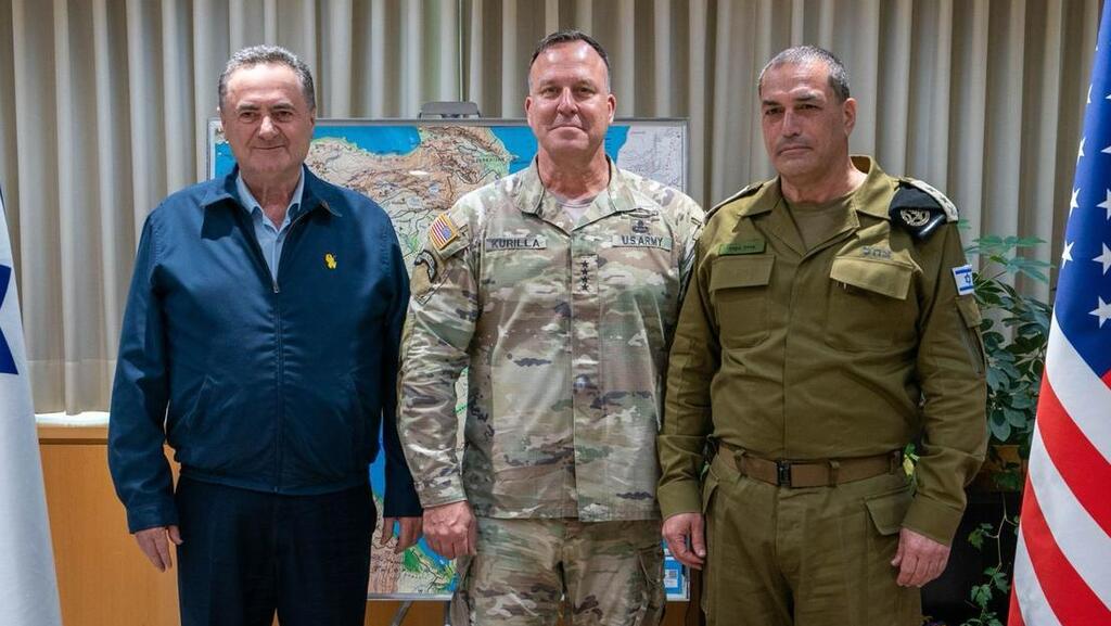  ישראל כ"ץ בפגישה עם מפקד פיקוד המרכז של צבא ארה"ב גנרל מייקל קורילה והרמטכ"ל רב-אלוף אייל זמיר