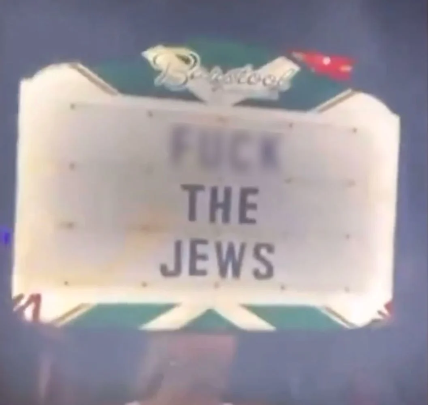 A sign reading 'F*** the Jews' (blurred) displayed at a Barstool Sansom Street in Philadelphia, in a video shared to social media on Sunday, May 4, 2025 (Screengrab: via X) A sign reading 'F*** the Jews' (blurred) displayed at a Barstool Sansom Street in Philadelphia, in a video shared to social media on Sunday, May 4, 2025