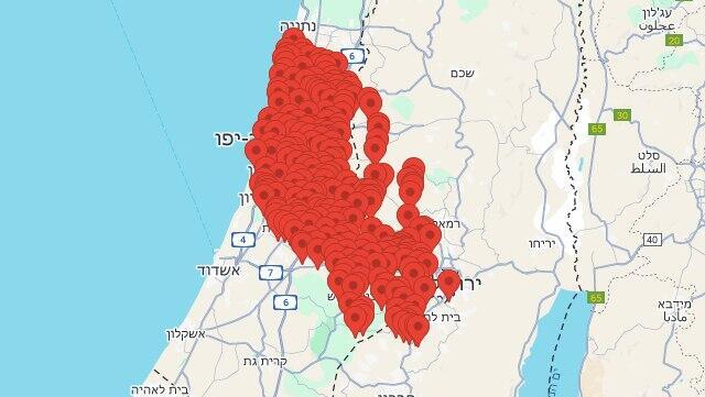 מפת אזעקות בעקבות שיגור מתימן