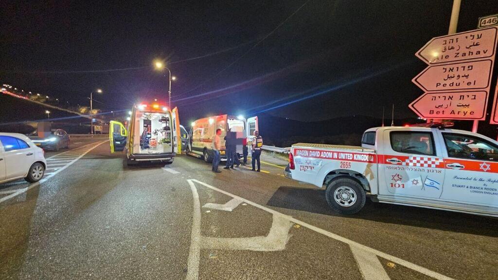 Aftermath of the deadly terror attack on the West Bank killing a woman on her way to give birth (Photo: MDA) זירת פיגוע הירי בכביש 446 בין ברוכין לפדואל