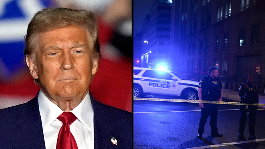 Дональд Трамп и полицейские на месте теракта в Вашингтоне (Фото: Alex WROBLEWSKI / AP / Carlos Osorio) זירת הפיגוע בוושינגטון