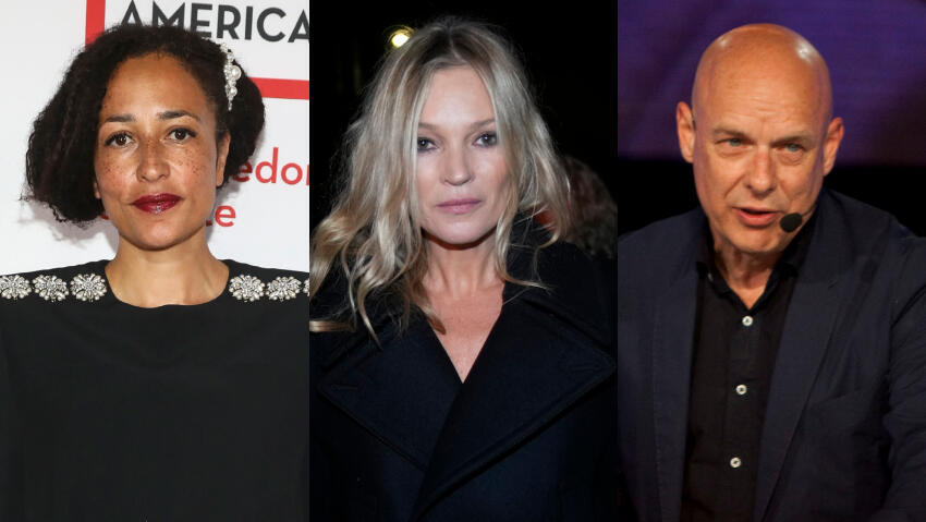 Zadie Smith, Kate Moss and Brian Eno (Photos: Ivan Pierre Aguirre/AP, Luca Bruno, Andy Kropa/Invision) בראיין אינו, קייט מוס, זיידי סמית