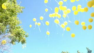 חברי קהילת נחל עוז מפריחים ביחד עם בני משפחתו של עמרי מירן כ-600 בלונים בתפילה לחזרתו