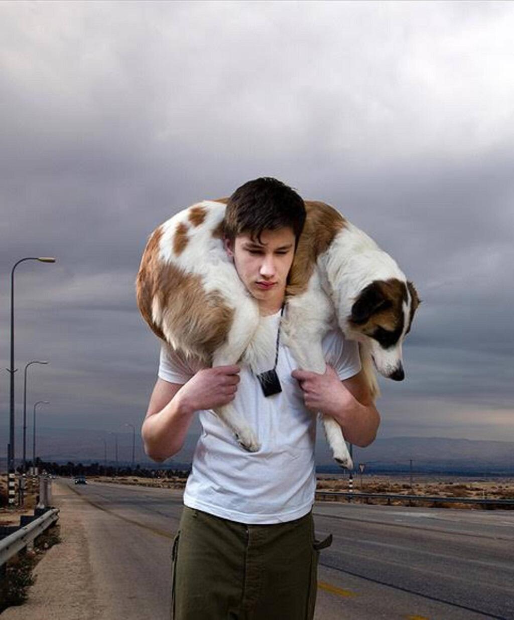 Man's best friend, on his shoulders