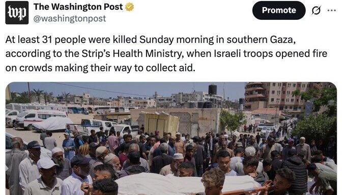 הוושינגטון פוסט מדווחים ב-X על 31 הורגים בעזה בעקבות תקיפות ישראליות