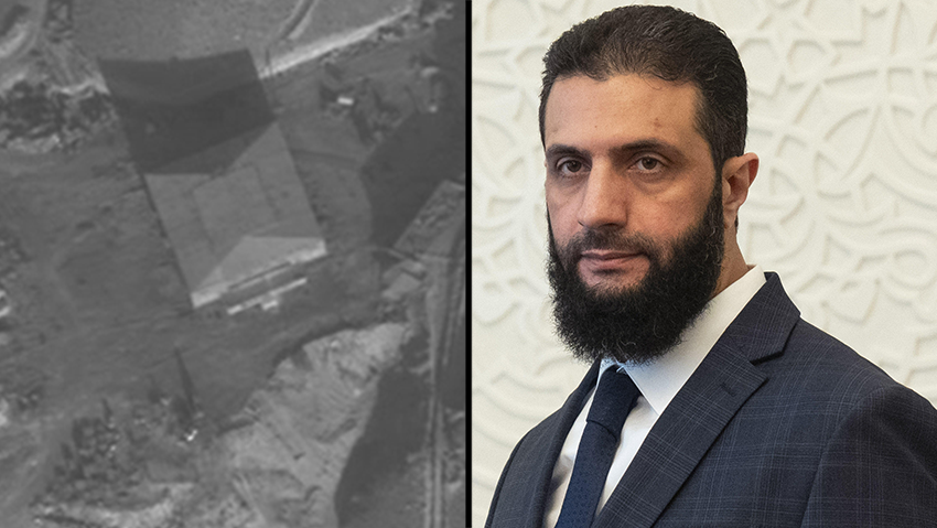 The suspected nuclear facility in Syria's Deir ez-Zur; Syrian President Ahmad al-Sharaa (Photo: IDF, AP/Mosa'ab Elshamy) ה כור