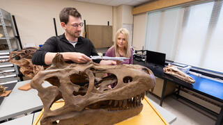 ג'ארד ווריס וד"ר דארלה זלניצקי, שגילו את ח'אנחולו מונגוליאנסיס, אב קדמון של הטי-רקס האייקוני