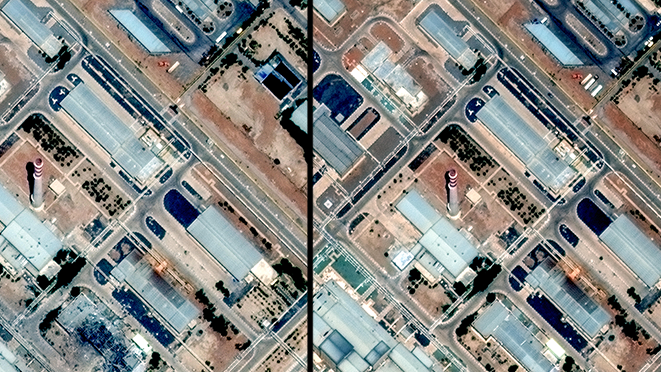 Isfahan facility, on the right is before the bombing, on the left is after (Photo: Maxar Technologies/Handout via REUTERS ) צילומי לווייןלפני ואחרי ביוני של הנזק ל מתקן הגרעין גרעין ב איספהאן אספהאן בתקיפה של חיל האוויר ב מבצע עם כלביא של ישראל נגד איראן