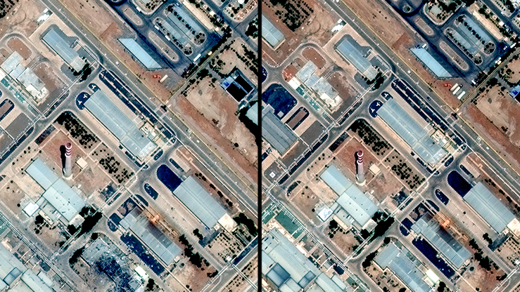 Isfahan nuclear sites after and before IDF strikes (Photo: Maxar Technologies/Handout via REUTERS ) צילומי לווייןלפני ואחרי ביוני של הנזק ל מתקן הגרעין גרעין ב איספהאן אספהאן בתקיפה של חיל האוויר ב מבצע עם כלביא של ישראל נגד איראן