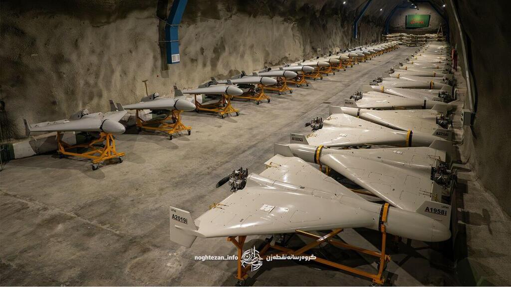 From an Iranian propaganda video: Drones locked and loaded in an underground tunnel תמונות חדשות של מנהרות הכטב"מים של חיל האוויר של משמרות המהפכה