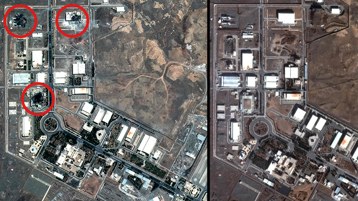 Before and after satellite images of the Natanz nuclear facility