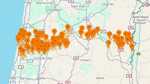 מסלול הכטב"ם האיראני שיורט בקיסריה