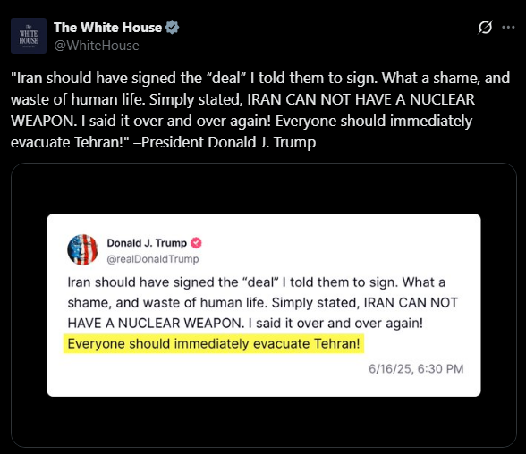White House accounts share Trump's post
נשיא ארה"ב דונלד טראמפ ציוץ