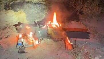 An Iranian drone after it was shot down in northern Israel overnight (Photo: Maayanot Regional Council) חלקי הכטב"ם מאיראן שיורט בעמק המעיינות