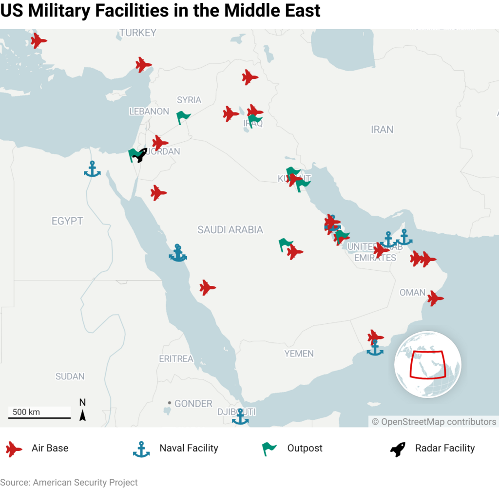 Where US troops are located around the Middle East 