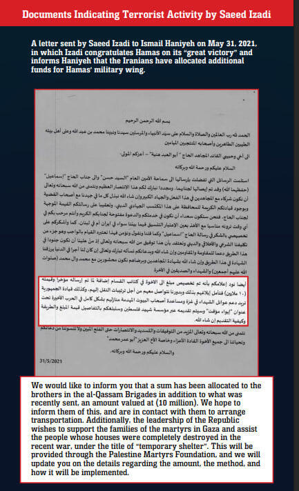  IDF Reveals How Saeed Izadi Armed and Funded Hamas on Behalf of the Iranian Regime