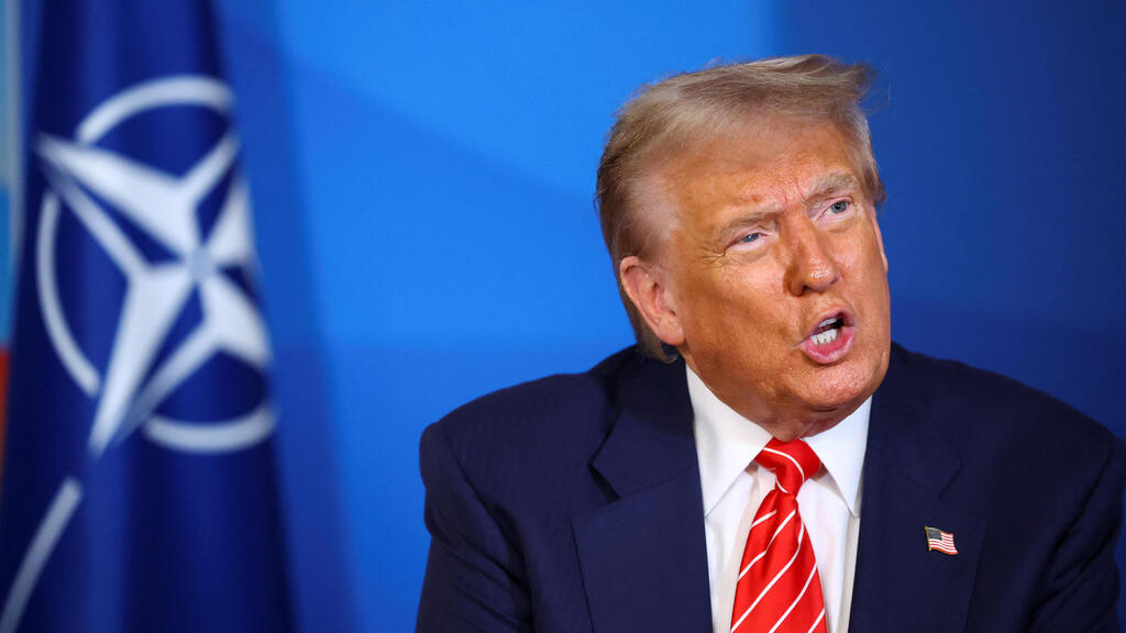 President Donald Trump said at the NATO summit that the US would attack Iran again if Tehran rebuilt its uranium enrichment facilities (Photo: Piroschka Van De Wouw/Pool/Reuiers) נשיא ארה"ב דונלד טראמפ בפסגת נאט"ו
