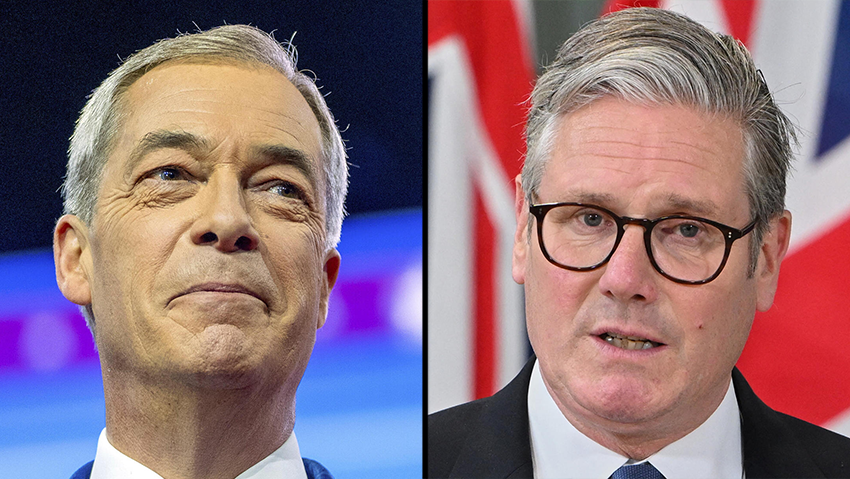 ראש ממשלת בריטניה קיר סטרמר מנהיג מפלגת הרפורמה נייג'ל פרג' פראג'