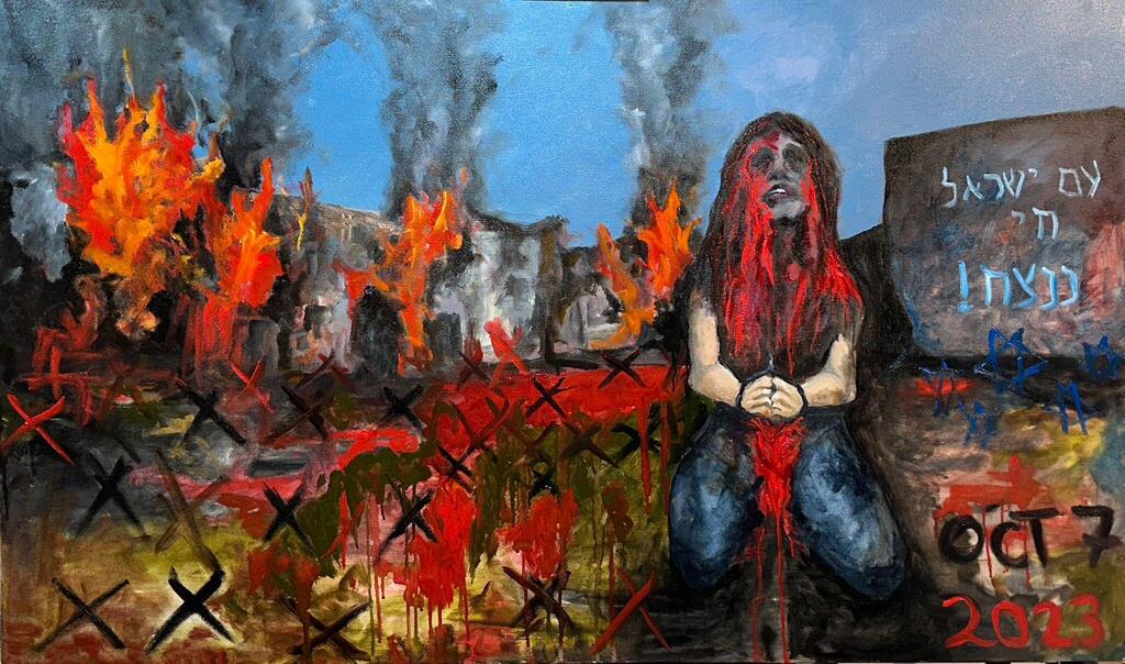 One of the first paintings completed by Marc Provisor following the October 7 attacks (Photo: Maayan Hoffman/The Media Line) One of the first paintings completed by Marc Provisor following the October 7 attacks