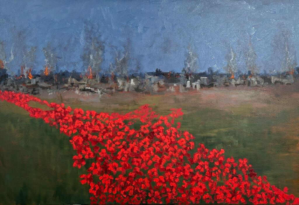 “Flanders Fields, Israel Version,” a painting by Marc Provisor (Photo: Maayan Hoffman/The Media Line) “Flanders Fields, Israel Version,” a painting by Marc Provisor