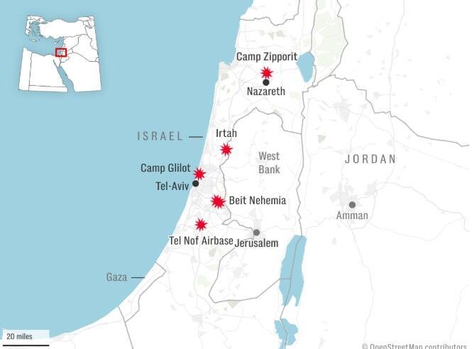 מפת בסיסי צה"ל שנפגעו לפי "הטלגרף"