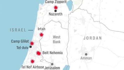 מפת בסיסי צה"ל שנפגעו לפי "הטלגרף"