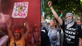 פעילים פרו פלסטינים פרו-פלסטינים מ Palestine Action בהפגנה מחוץ לבית המשפט ב לונדון נגד הכרזה על הארגון ארגון טרור בריטניה