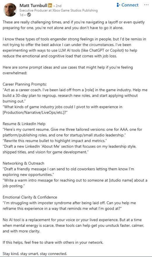 Screenshot of Matt Turnbull's controversial LinkedIn post