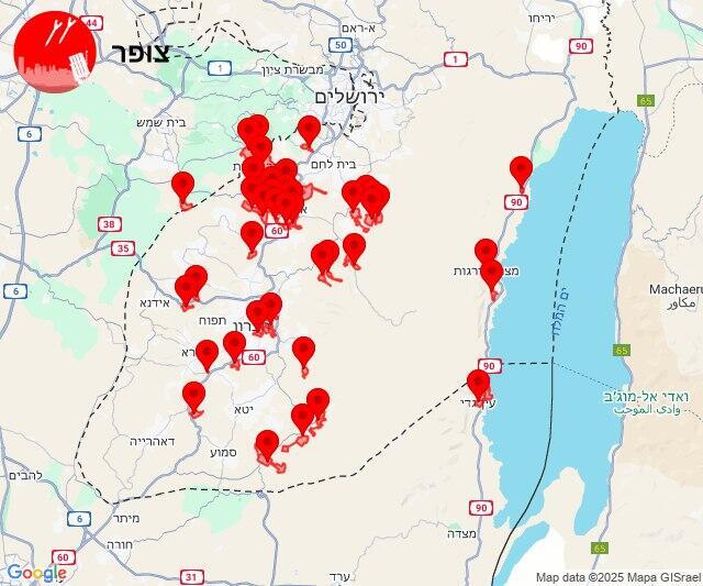 מפת התרעות שיגור מתימן 