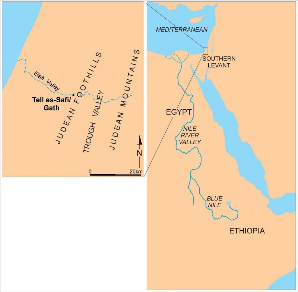 Tel Tzafit's location in Israel (Photo: PLOS One journal) מיקום תל צפית על המפה