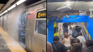 ארה"ב ניו יורק שיטפונות ב רכבת תחתית