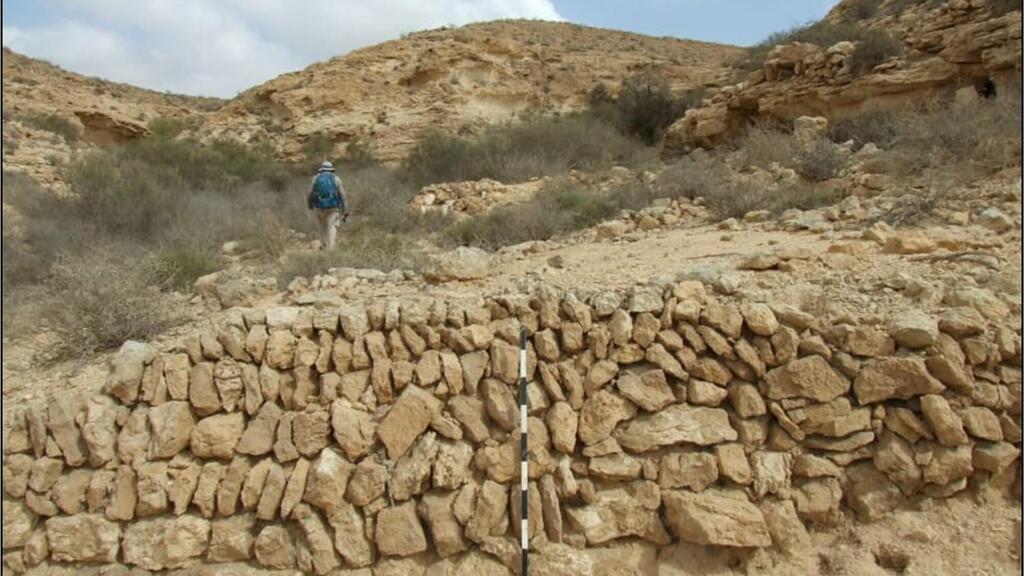 Byzantine agricultural infrastructure in Negev Desert (Photo: Yotam Sofer, University of Haifa) מערכת חקלאית בקרבת שבטה