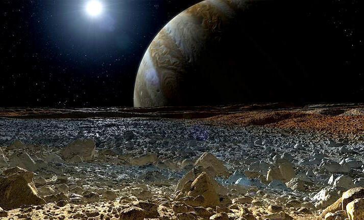 Are there signs of life beneath the ice? An artist’s rendition of Europa’s surface with Jupiter in the background (Illustration: NASA/JPL-Caltech) Are there signs of life beneath the ice? An artist’s rendition of Europa’s surface with Jupiter in the background