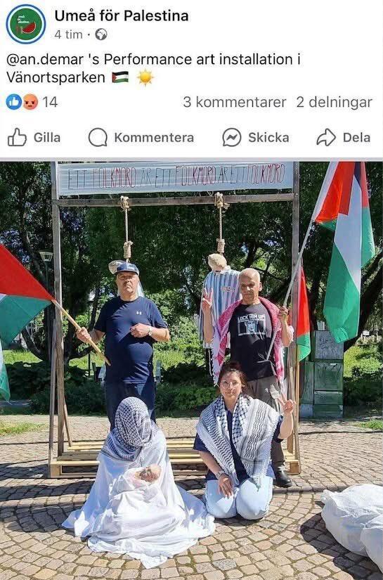 One of the now-removed social media posts by Umeå för Palestina (Photo: via social media) המיצג נגד יהודים